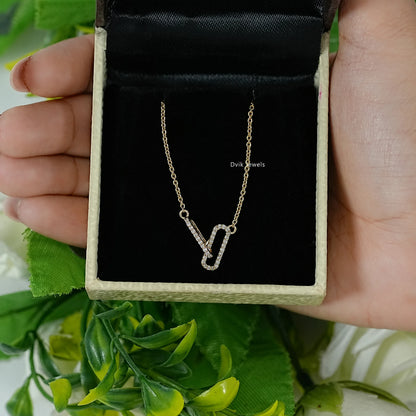 Round Lab Diamond Open Rectangle Double Link Pendant Pendant