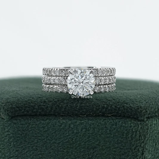 Round Diamond Solitaire Accent Bridal Ring Set