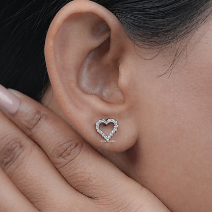 Open Heart Round Diamond Stud Earrings