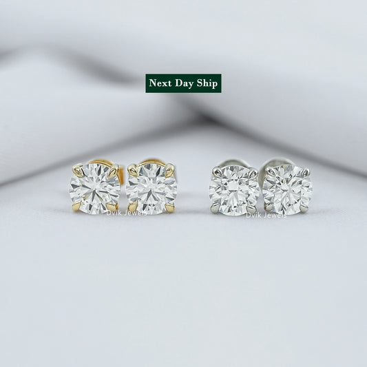 Lab Grown Round Diamond Stud Earrings Earrings
