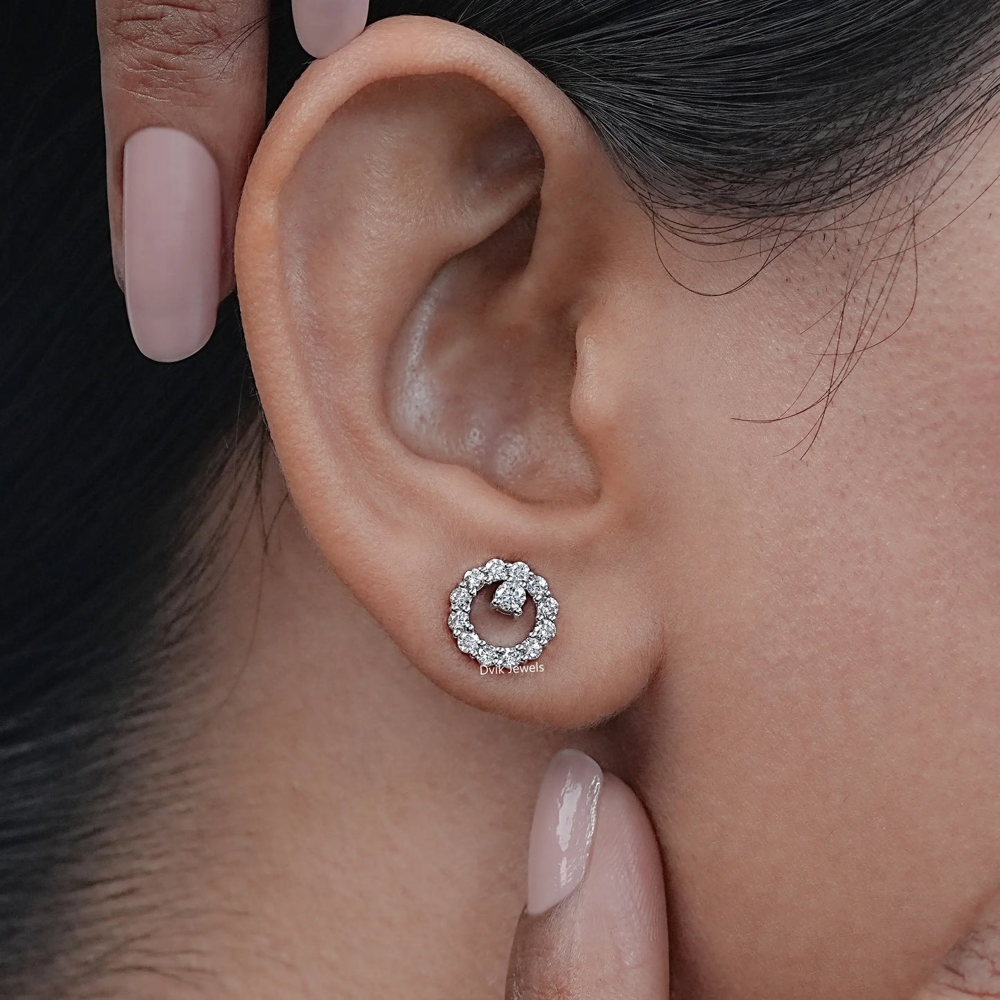 Open Circle Round Diamond Stud Earrings
