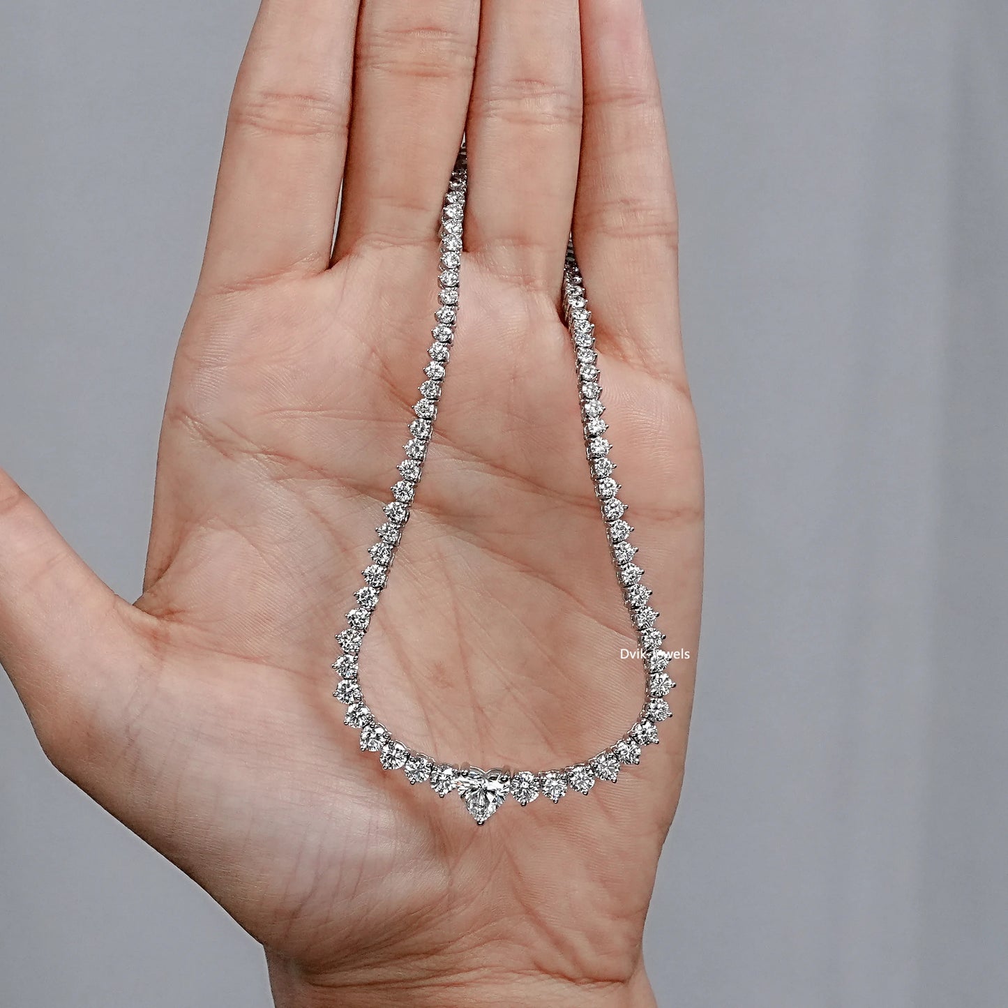 Round And Heart Cut Lab Diamond Tennis Necklace