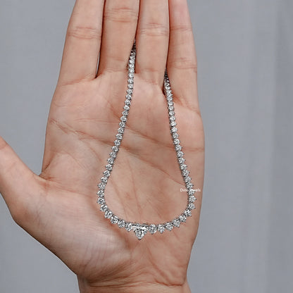 Round And Heart Cut Lab Diamond Tennis Necklace