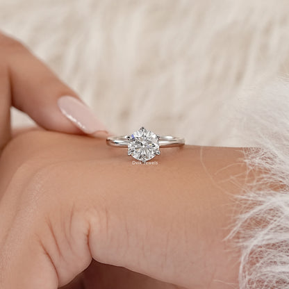 Round Cut Tulip Basket Set Engagement Ring
