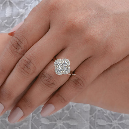 Floral Shape Round Lab Diamond Halo Ring