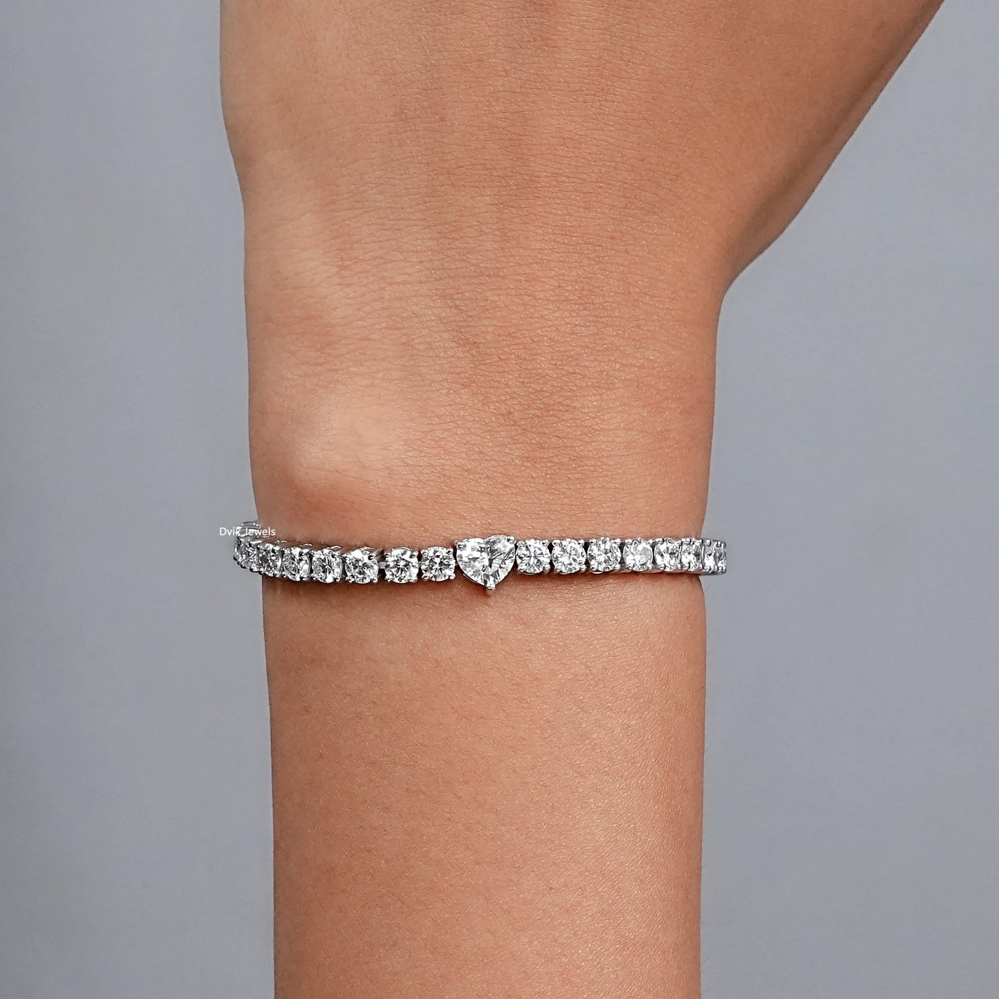 Heart And Round Lab Diamond Tennis Bracelet