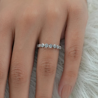 Round Cut Lab Diamond Bezel Set Half Eternity Band Ring