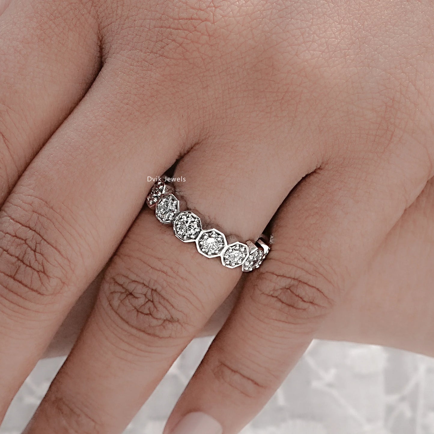 Round Lab Diamond Bezel Set Eternity Band