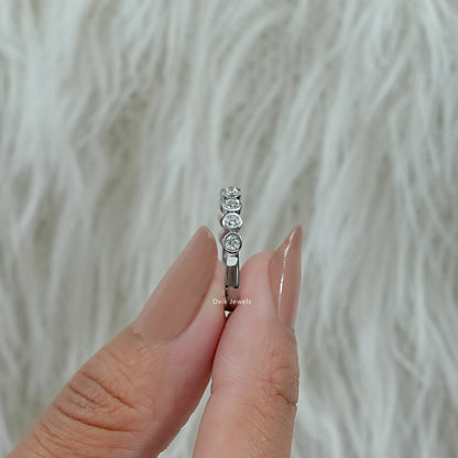 Round Cut Lab Diamond Bezel Set Half Eternity Band Ring