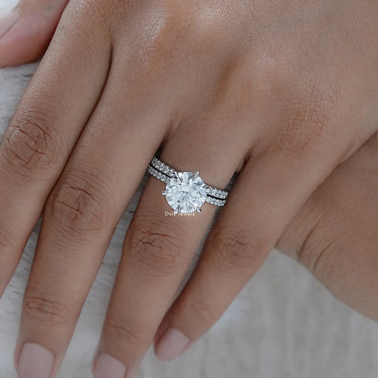 3 CT Round Cut Lab Diamond Bridal Ring Set
