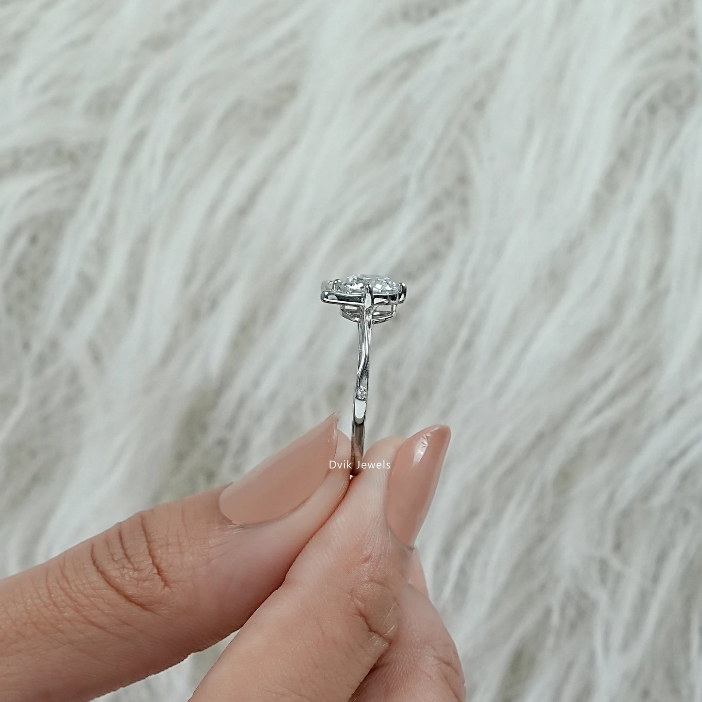 Round Cut Lab Diamond Cat Ear Accent Pave Ring