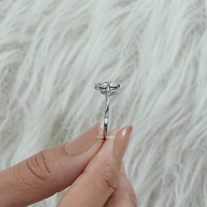 Round Cut Lab Diamond Cat Ear Accent Pave Ring