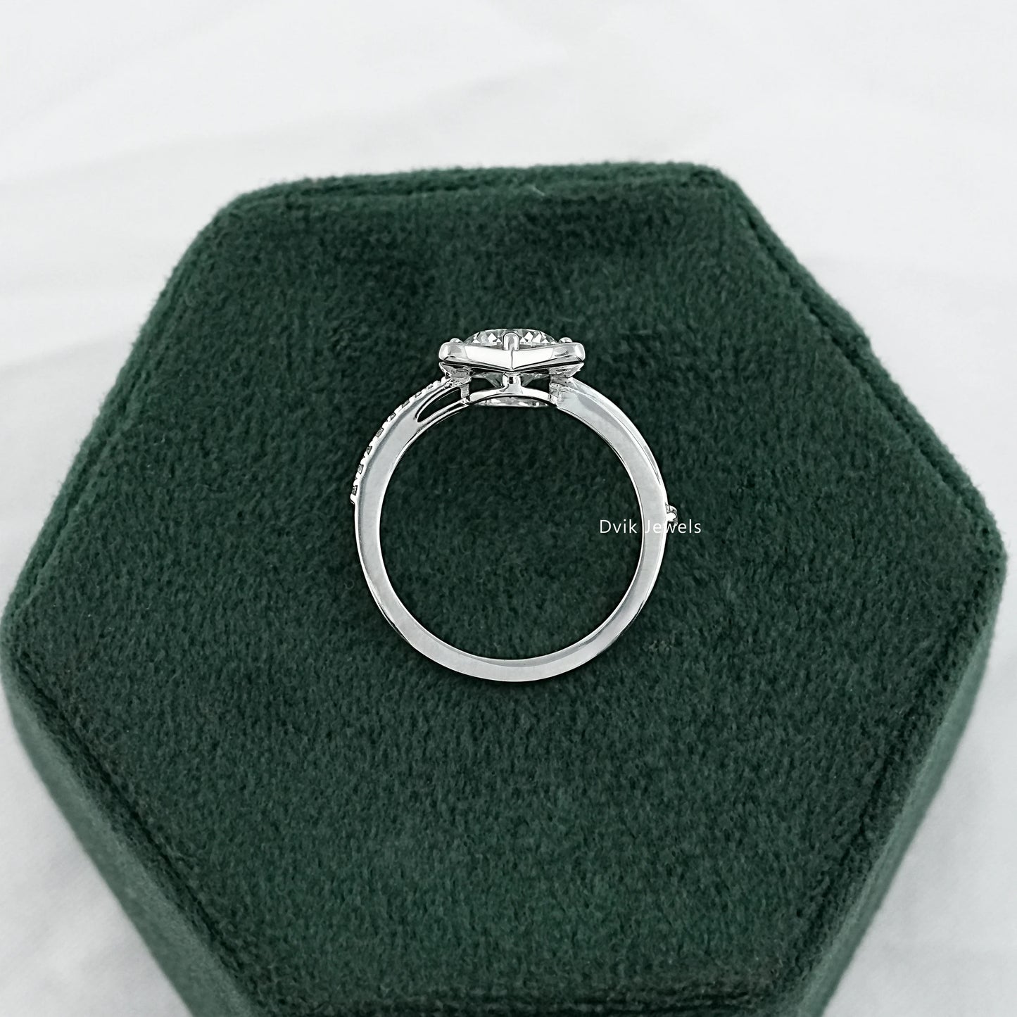 Round Cut Lab Diamond Cat Ear Accent Pave Ring