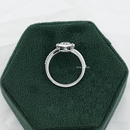 Round Cut Lab Diamond Cat Ear Accent Pave Ring