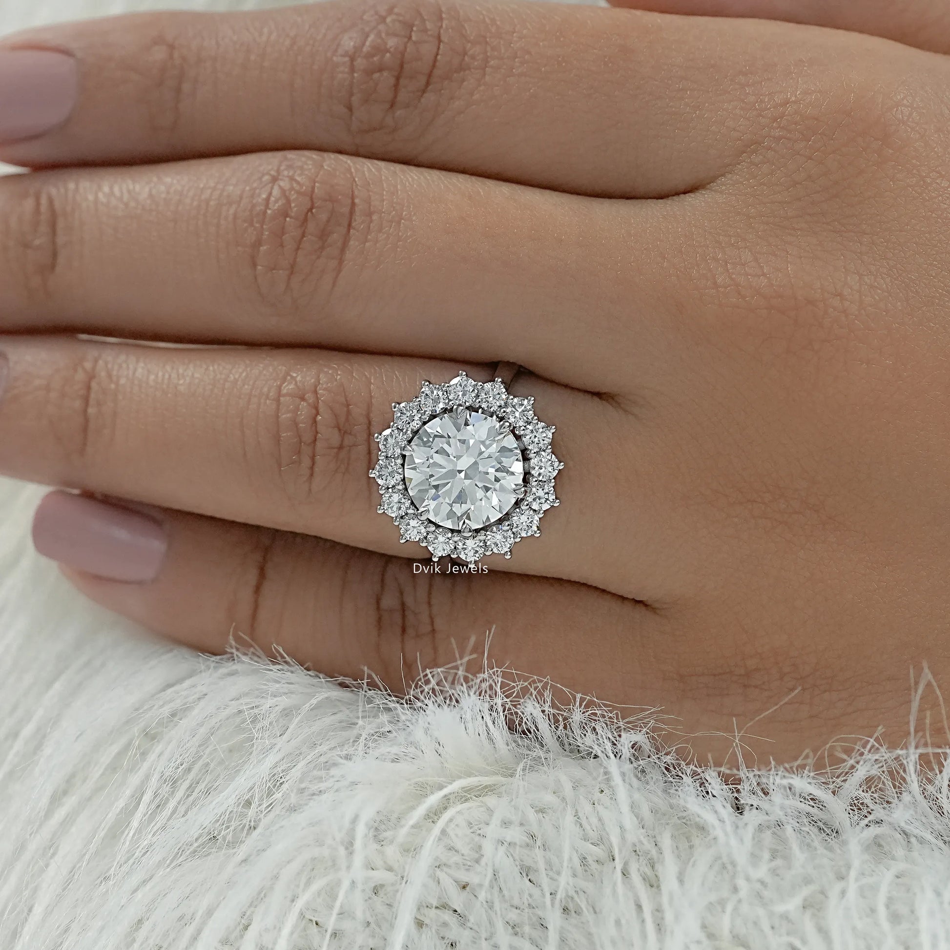 Lab grown halo engagement ring round diamond halo engagement ring top view