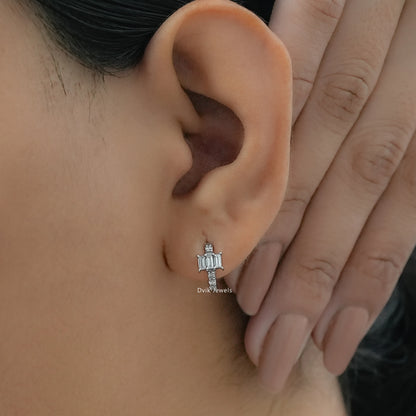Baguette and Round Cut Lab Diamond Hoop Earrings Earrings