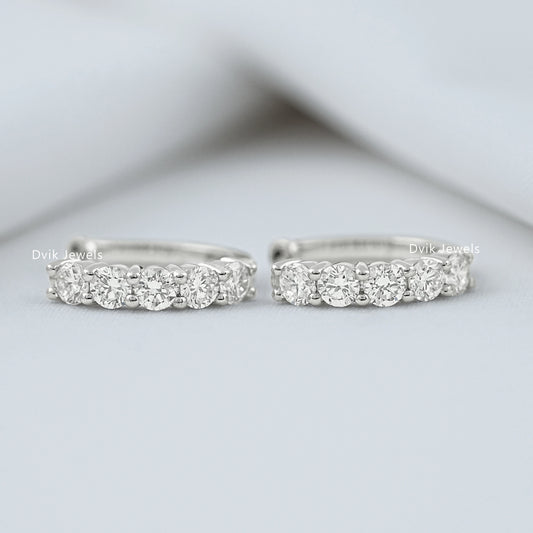 Round Lab Diamond Dainty Hoop Earrings