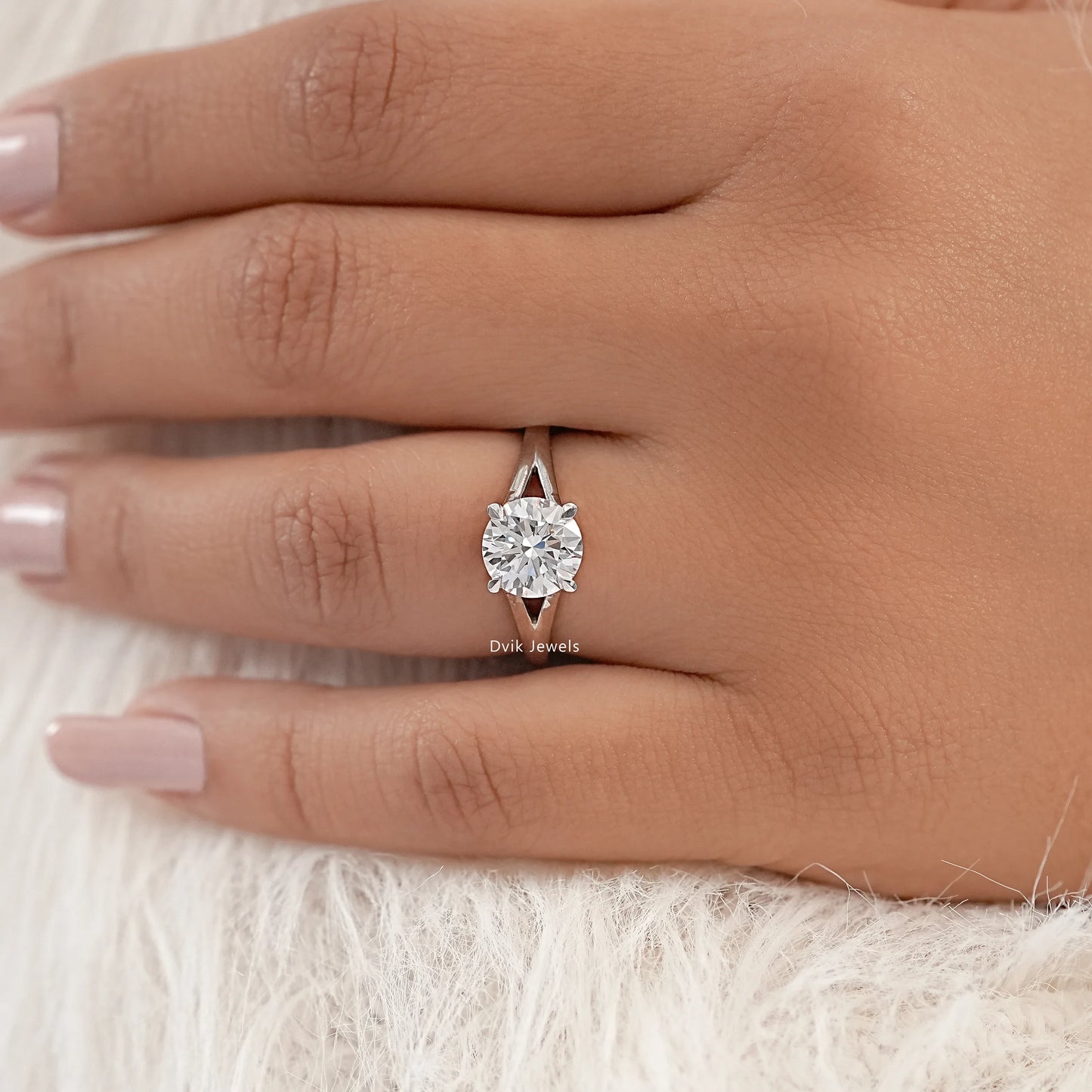 Round Lab Diamond Split Shank Engagement Ring