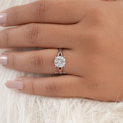 Round Lab Diamond Split Shank Engagement Ring