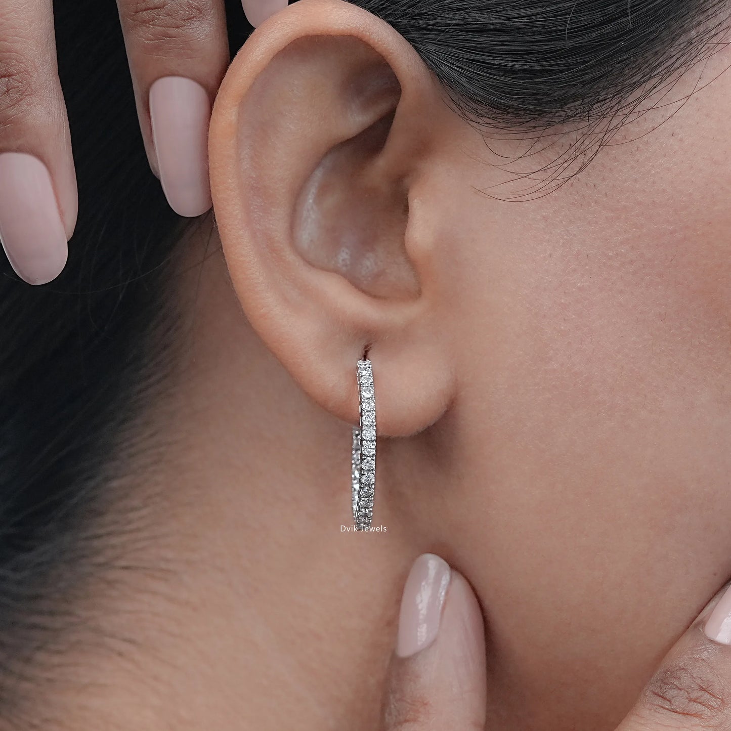 Round Cut Diamond Hoop Earrings