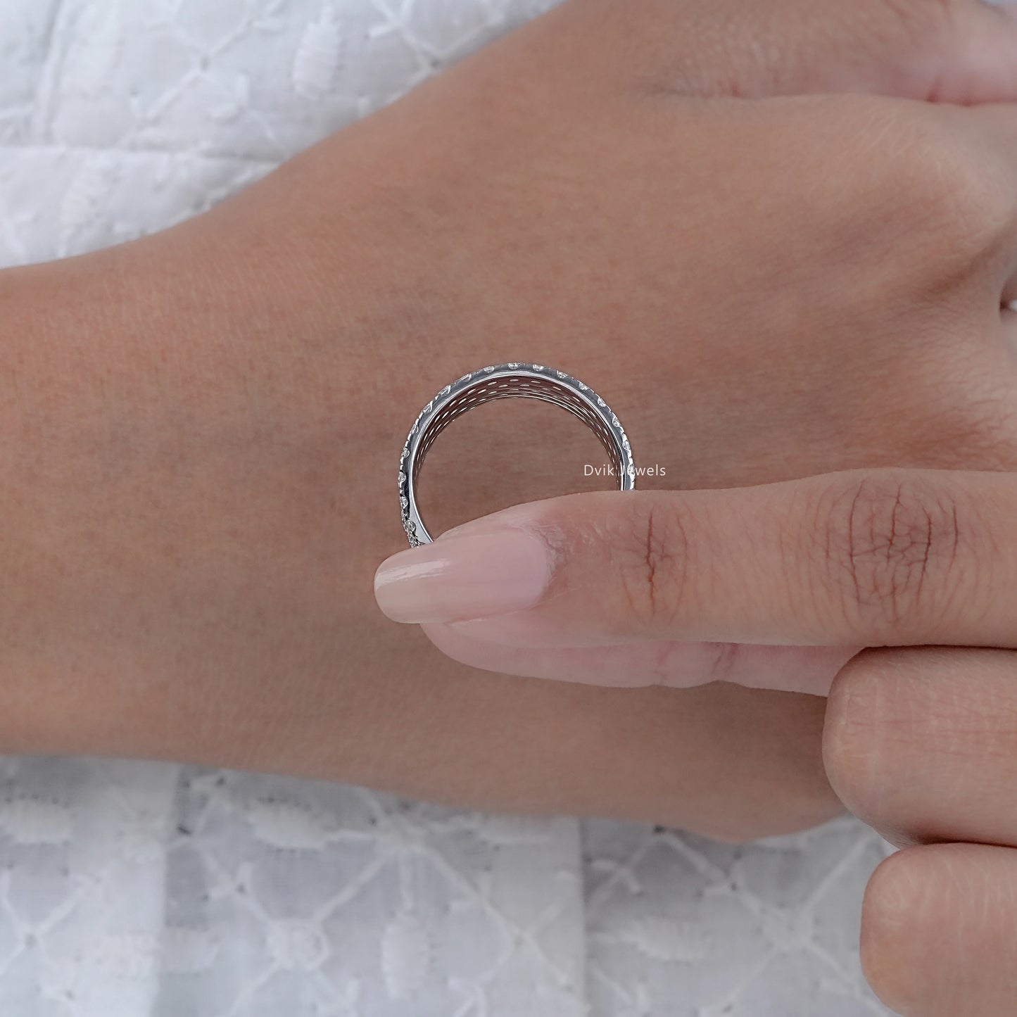 Round Cut Lab Diamond Pave Wedding Band