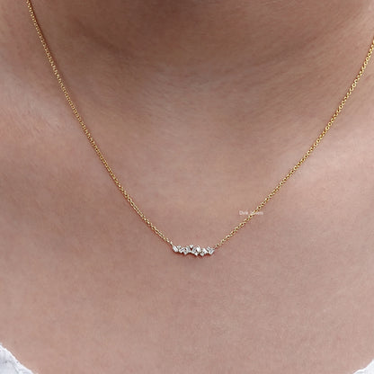 Round And Baguette Diamond Bar Necklace