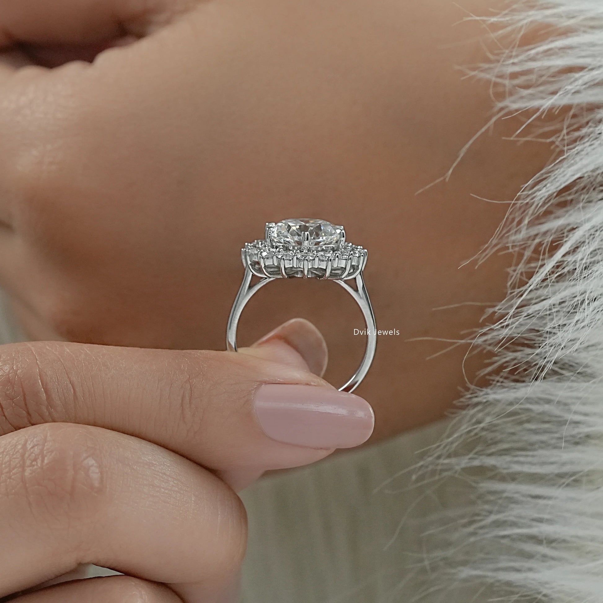 Sunburst halo engagement ring floral halo engagement ring close up view