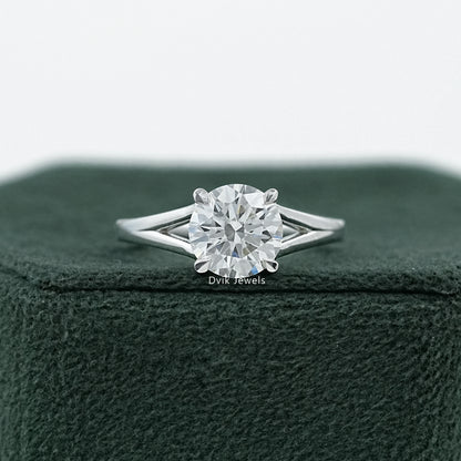 Round Lab Diamond Split Shank Engagement Ring