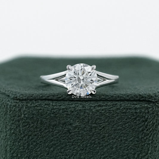 Round Lab Diamond Split Shank Engagement Ring Ring