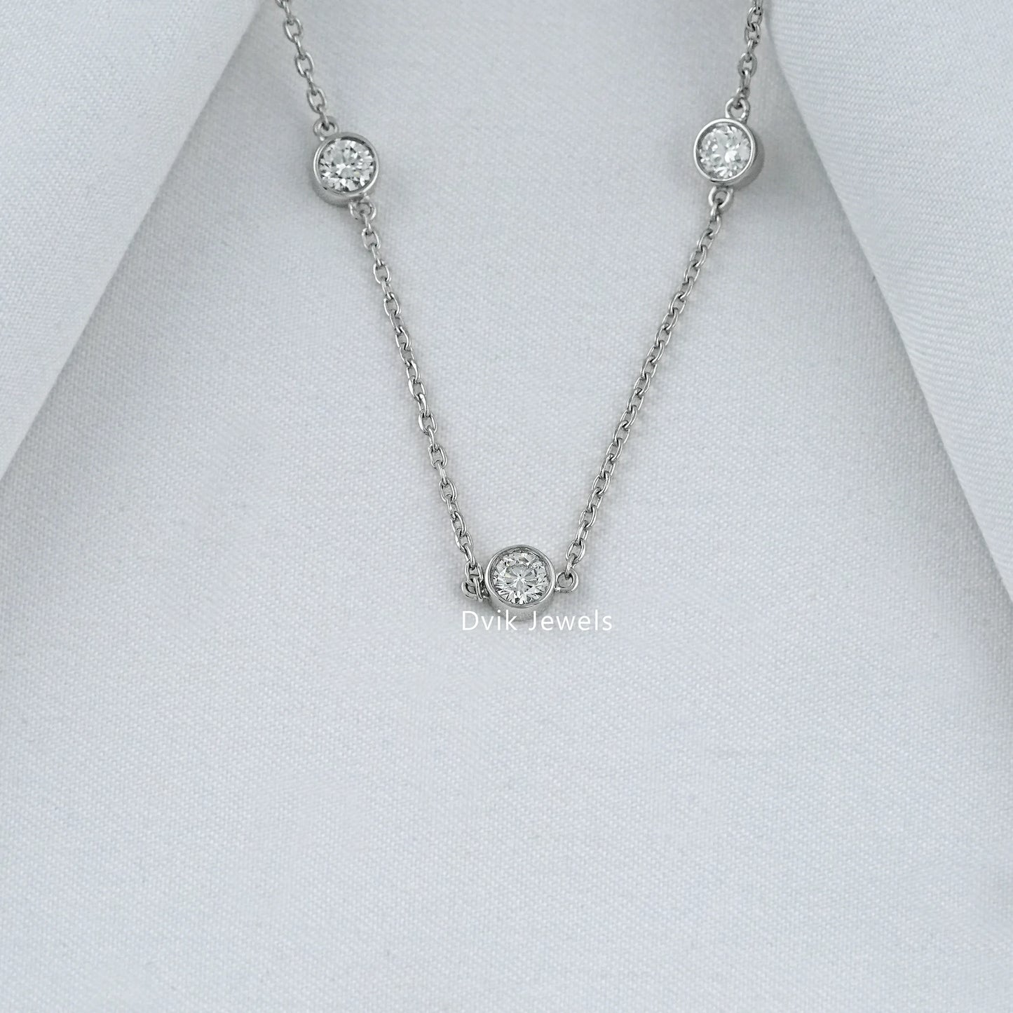 Round Bezel Lab Diamond Station Necklace