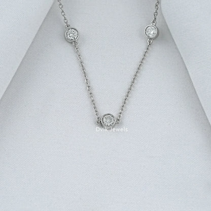 Round Bezel Lab Diamond Station Necklace
