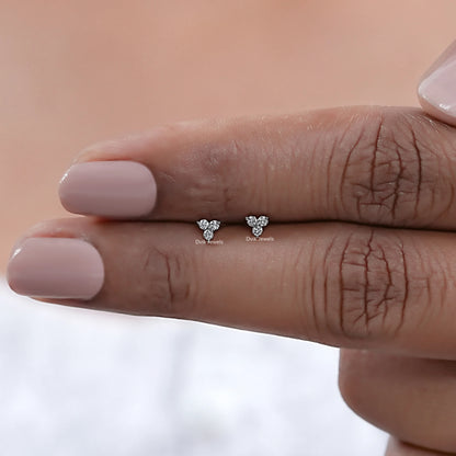 Round Cut Lab Diamond Three Stone Stud Earrings