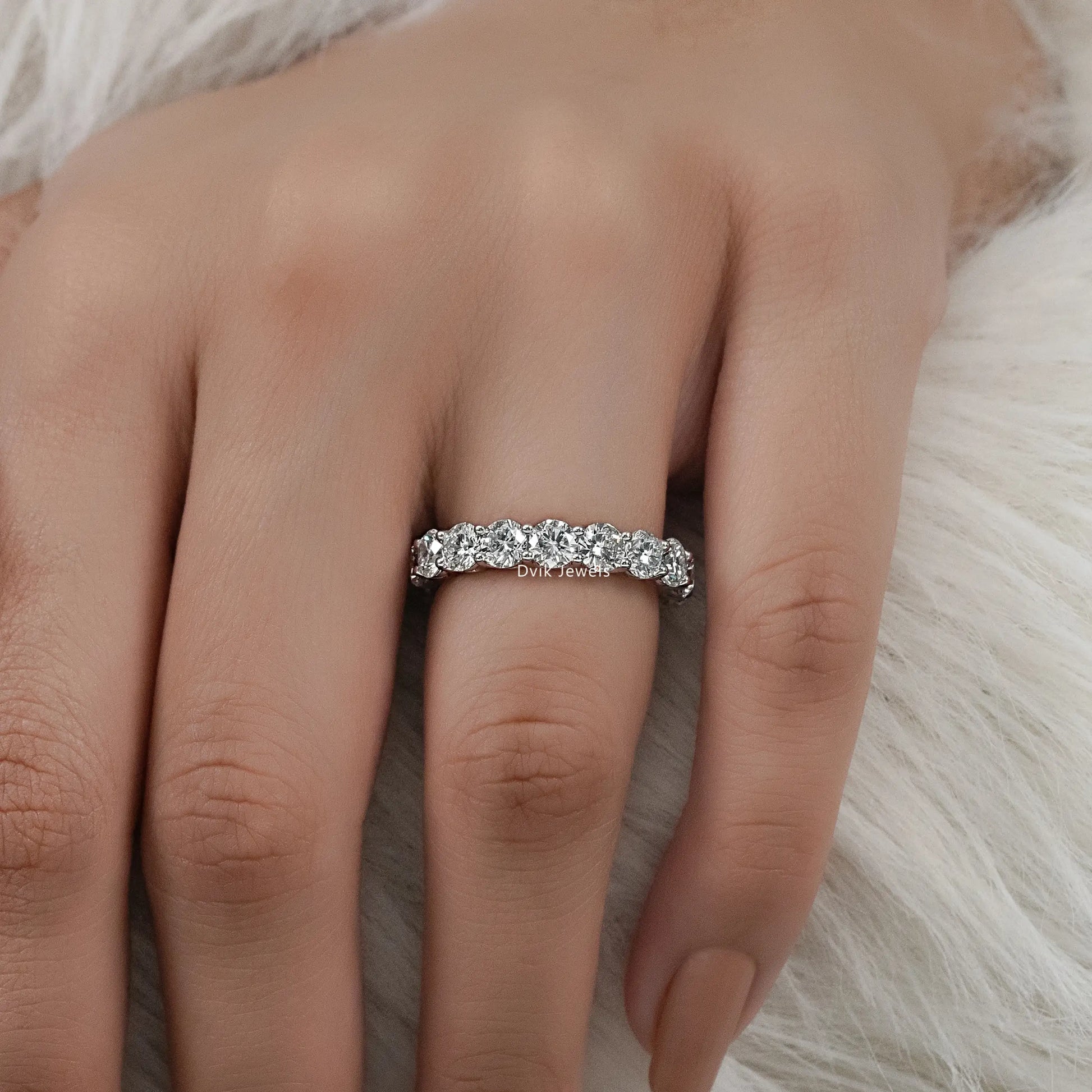 Round Lab Diamond Eternity Wedding Band Ring