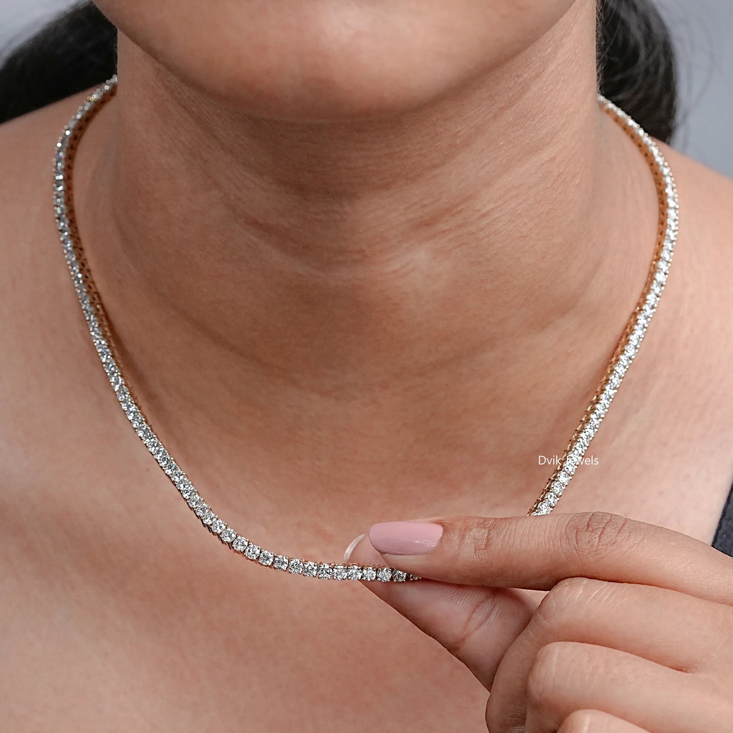 Stunning Round Lab Diamond Tennis Necklace