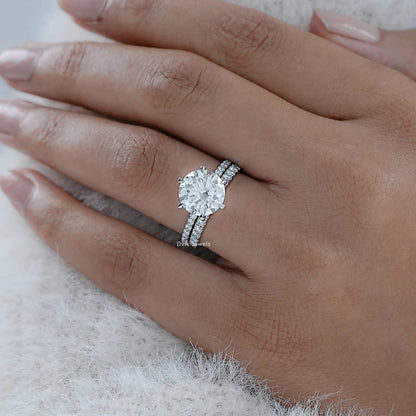 3 CT Round Cut Lab Diamond Bridal Ring Set