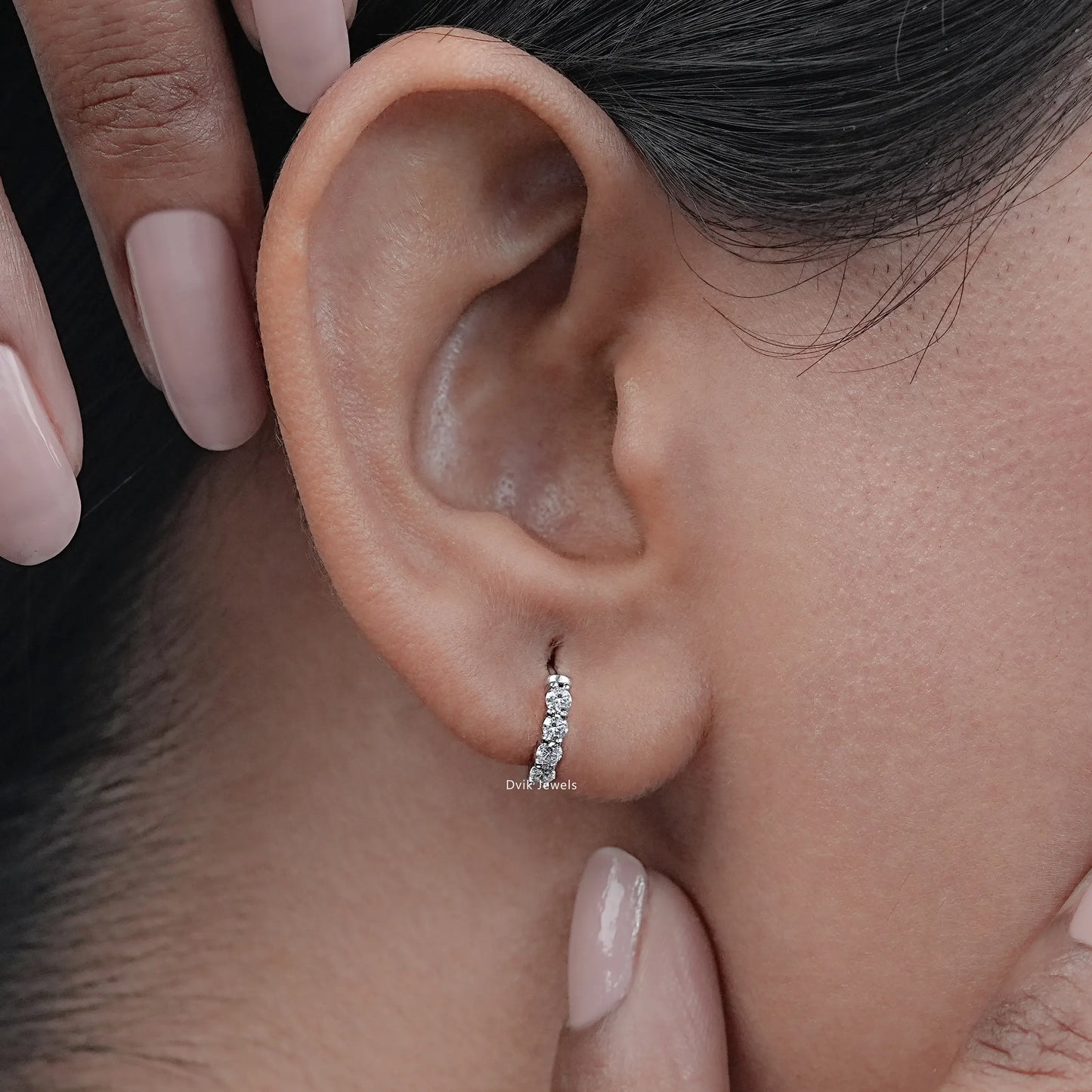Lab Grown Round Diamond Huggie Hoop Earrings