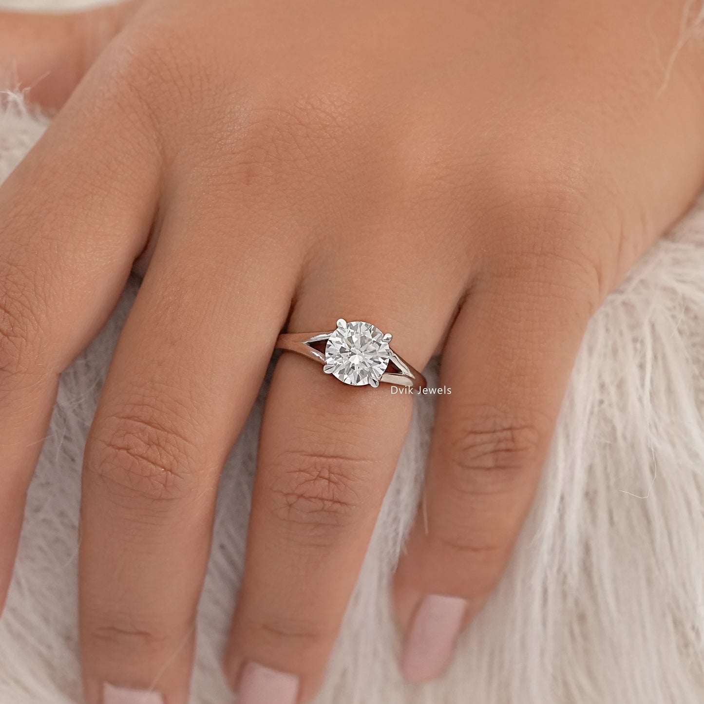 Round Lab Diamond Split Shank Engagement Ring