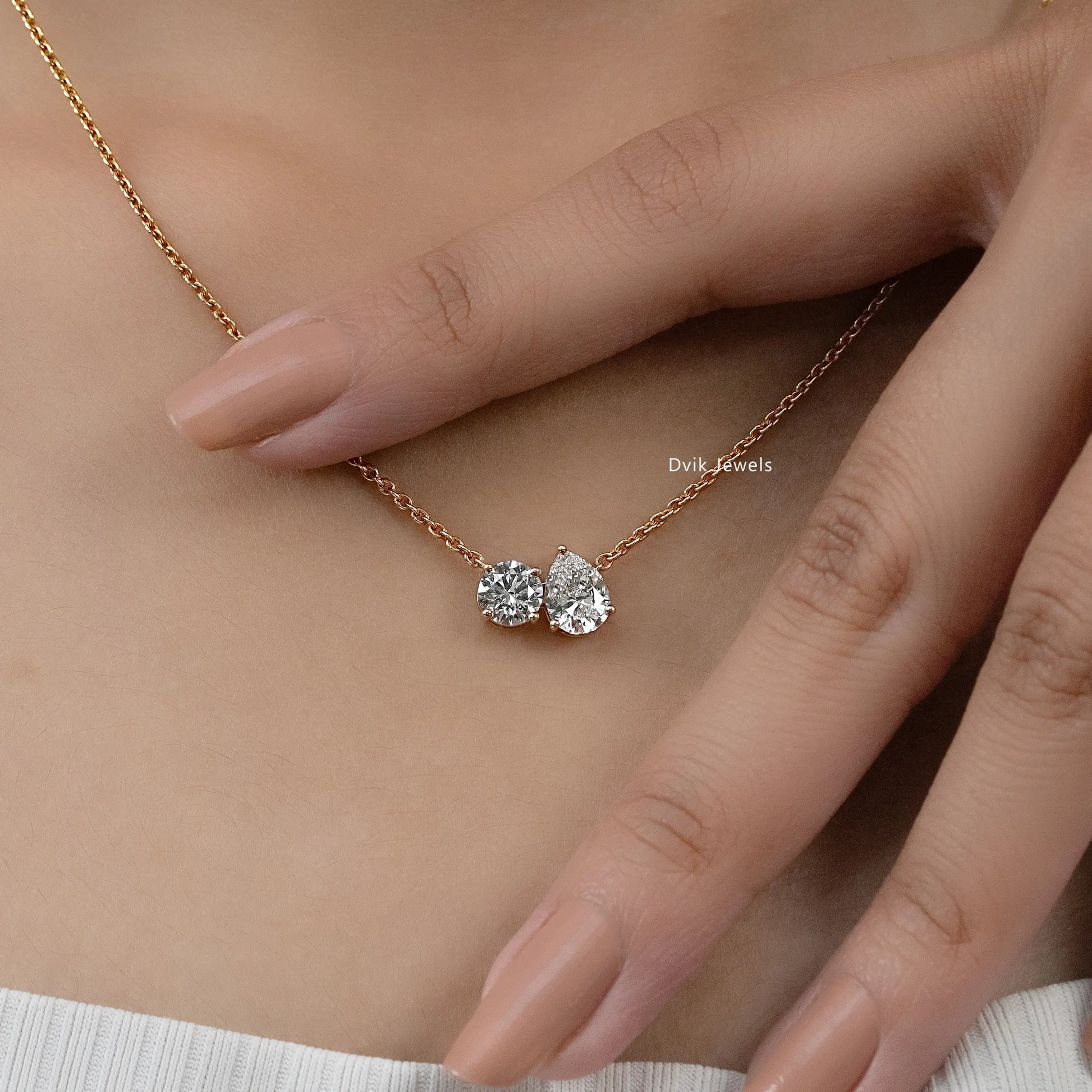 Round and Pear Cut Lab Diamond Toi Moi Pendant Pendant