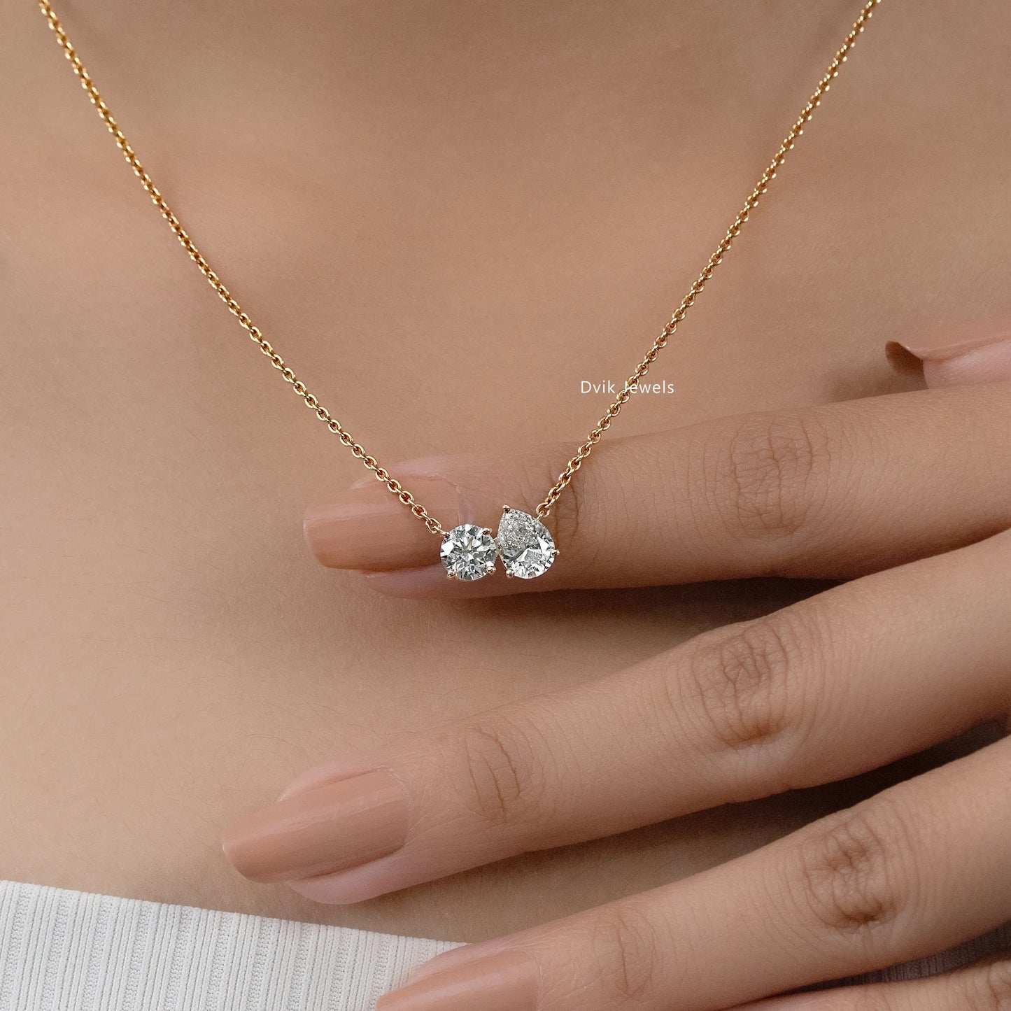 Round and Pear Cut Lab Diamond Toi Moi Pendant Pendant