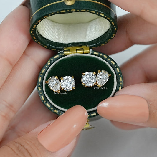 Pear and Round Lab Diamond Toi et Moi Stud Earrings Earrings
