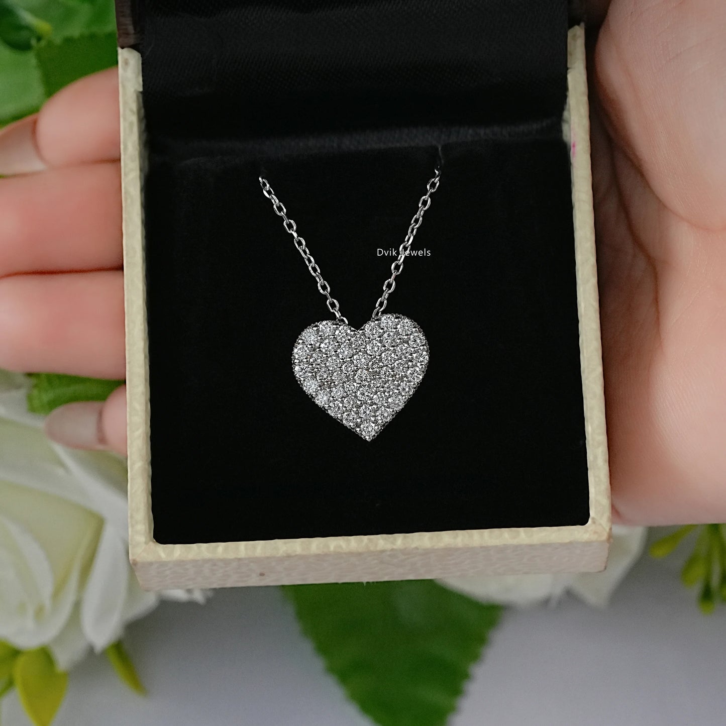 Pave Set Round Heart Diamond Pendant Pendant