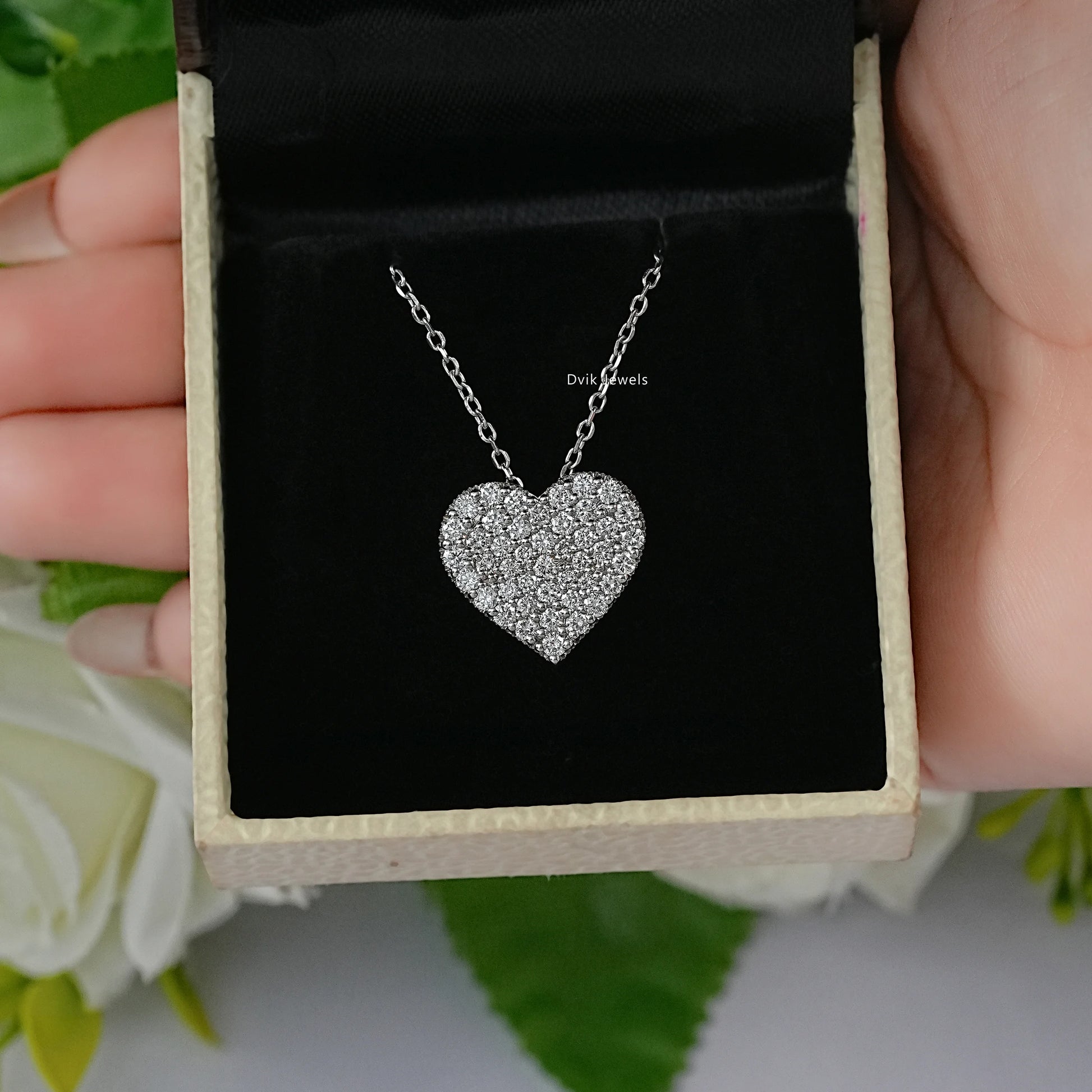 Pave Set Round Heart Diamond Pendant Pendant