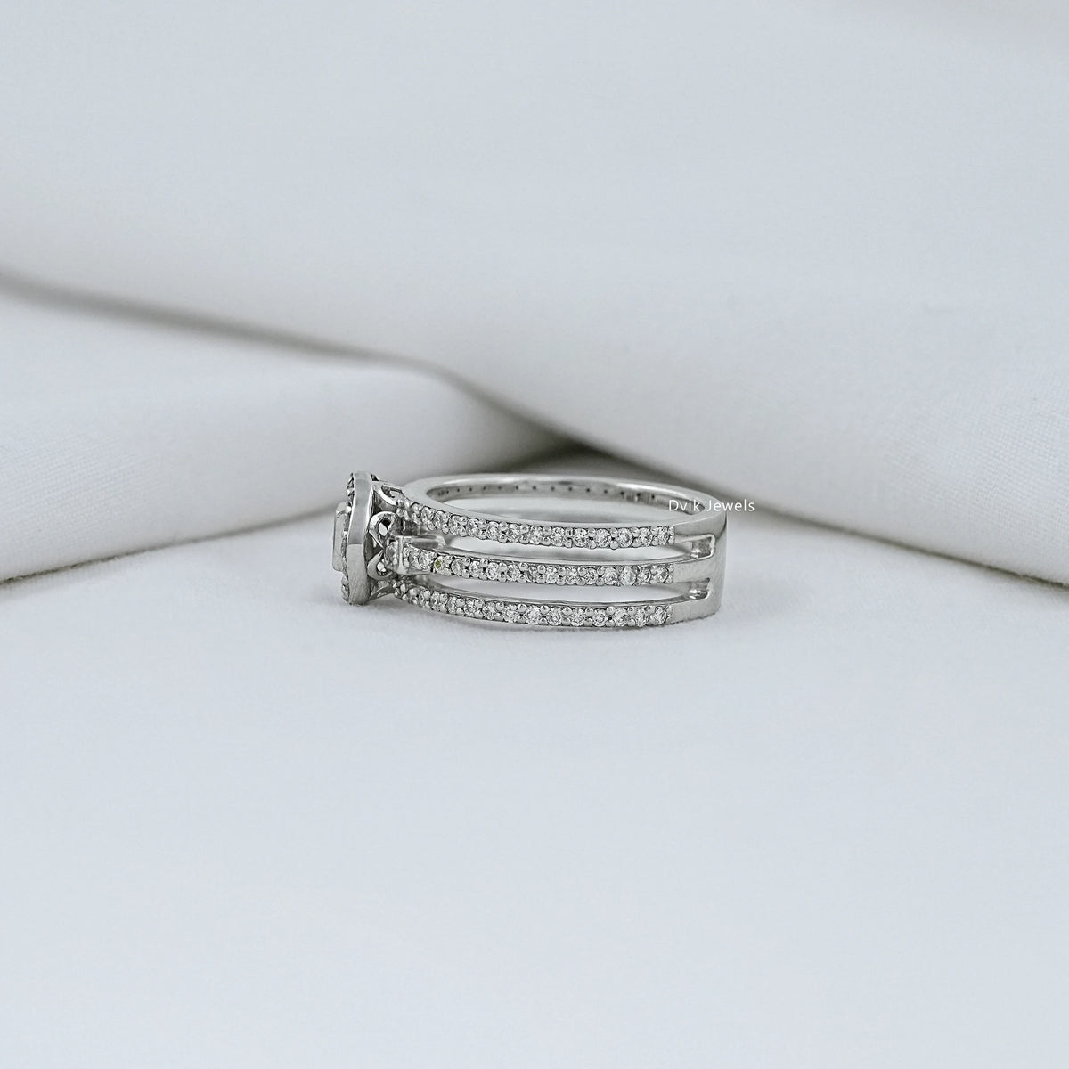 Round Diamond Triple Shank Halo Ring
