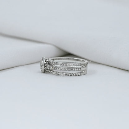 Round Diamond Triple Shank Halo Ring