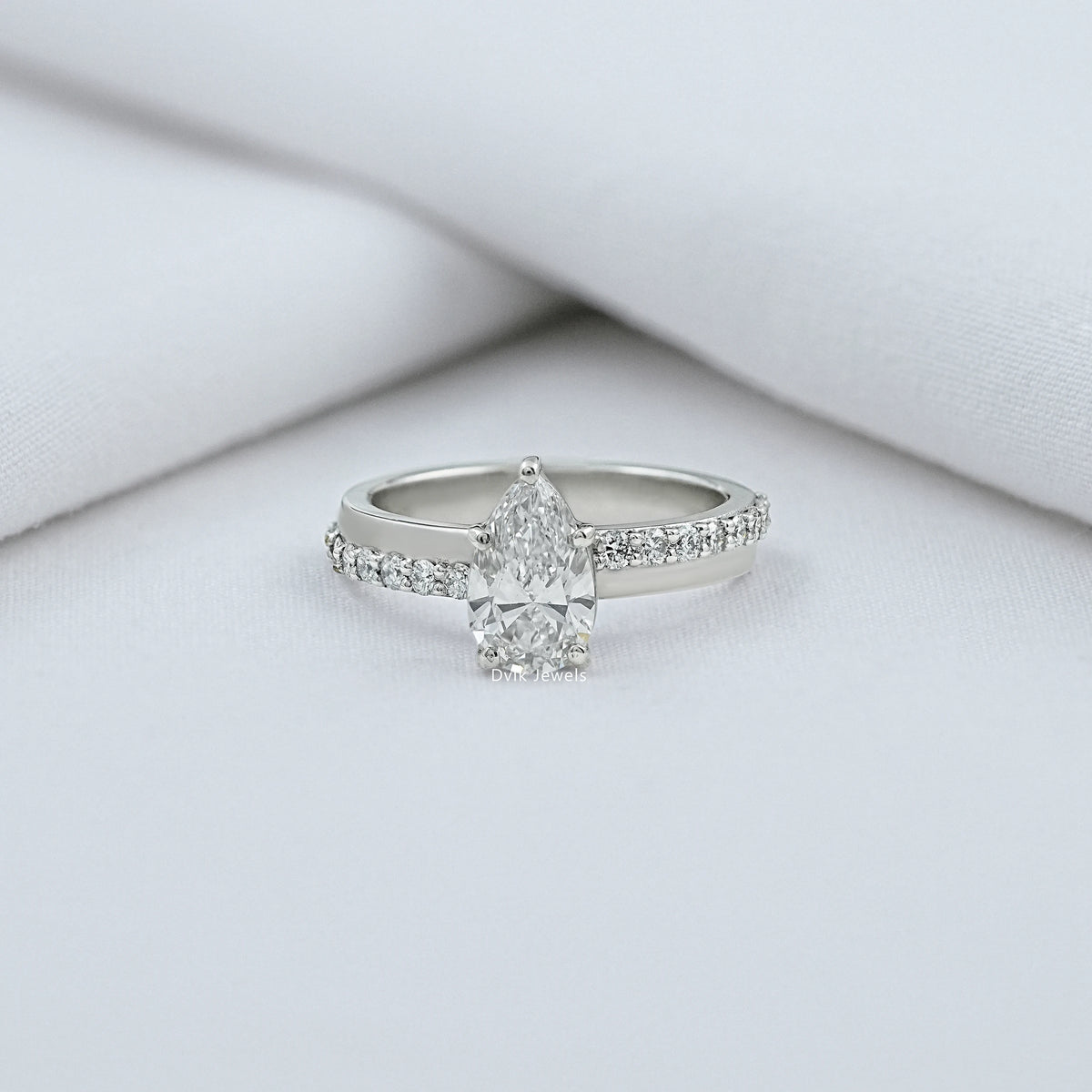 Pear Cut Lab Diamond Solitaire Accent Ring
