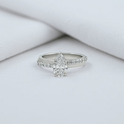 Pear Cut Lab Diamond Solitaire Accent Ring