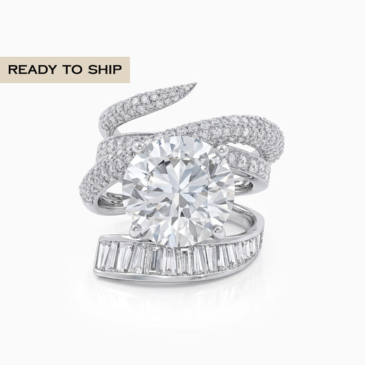 Round And Baguette Cut Diamond Pave Cocktail Ring