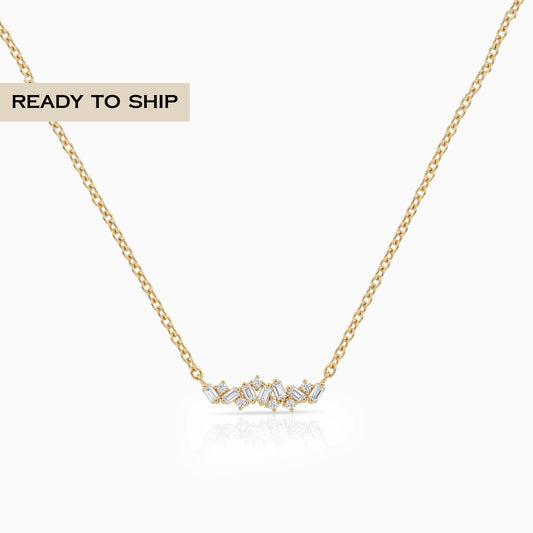 Round And Baguette Diamond Bar Necklace