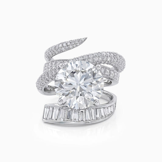 Round And Baguette Diamond Pave Cocktail Ring