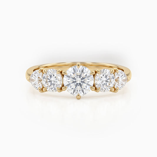 Round And Heart Diamond Five Stone Ring Ring